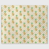熱帯パイナップルの葉の緑の金ゴールド白 ラッピングペーパー (フラット)