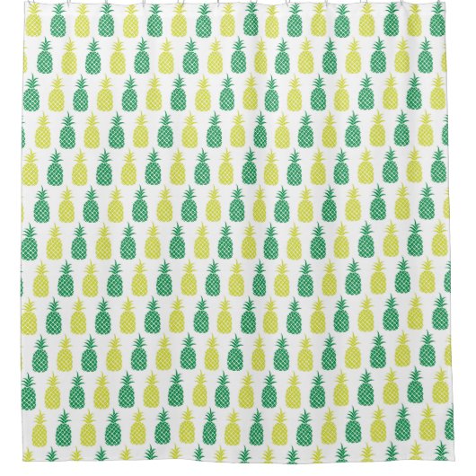 熱帯パイナップルイエローグリーンハワイアン果実 シャワーカーテン (正面)