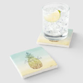 熱帯パイナップルイエローミントグラデーションパーソナライズされた ストーンコースター (横)