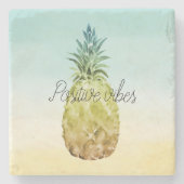 熱帯パイナップルイエローミントグラデーションパーソナライズされた ストーンコースター (正面)