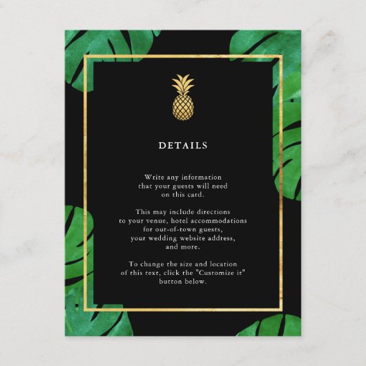 熱帯パイナップルインサートカード、ブラックと金ゴールド エンクロージャーカード (正面)