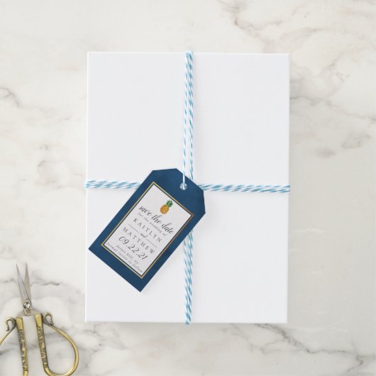 熱帯パイナップルウェディング日付ギフトラベルを保存 ギフトタグ (より糸付き)