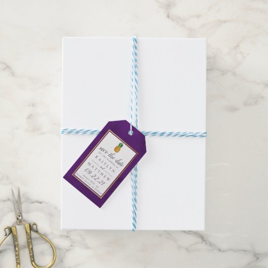 熱帯パイナップルウェディング日付ギフトラベルを保存 ギフトタグ (より糸付き)