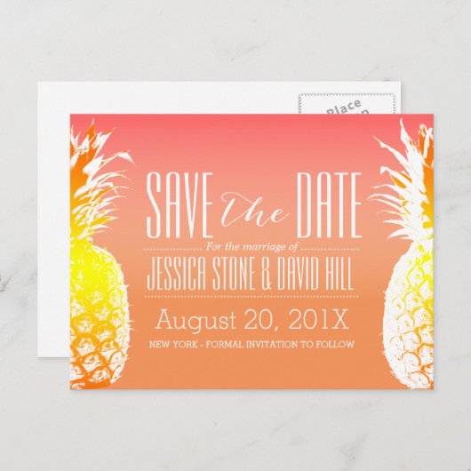 熱帯パイナップルエレガントな結婚式の日付を保存 案内ポストカード (正面/裏面)