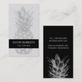 熱帯パイナップルエレガントな銀製の黒いストライプの 名刺 (正面/裏面)