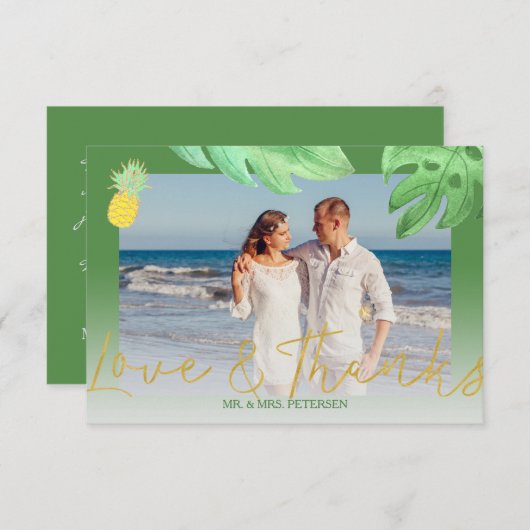 熱帯パイナップルグ結婚リー感謝していンの写真 サンキューカード (正面/裏面)