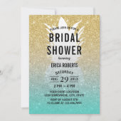 熱帯パイナップルティール(緑がかった色)金ゴールドグラデーションブライダルシャワー 招待状 (正面)