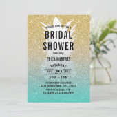 熱帯パイナップルティール(緑がかった色)金ゴールドグラデーションブライダルシャワー 招待状 (スタンド正面)