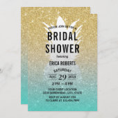 熱帯パイナップルティール(緑がかった色)金ゴールドグラデーションブライダルシャワー 招待状 (正面/裏面)