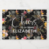 熱帯パイナップルハイビスカスの葉が黒いミニ スパークリングワインラベル (シングルラベル)