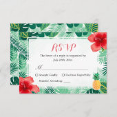 熱帯パイナップルハイビスカス葉のRSVP反応 出欠カード (正面/裏面)