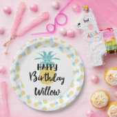 熱帯パイナップルハッピーバースデールアウ（ハワイ式宴会）パーティー ペーパープレート (パーティー)