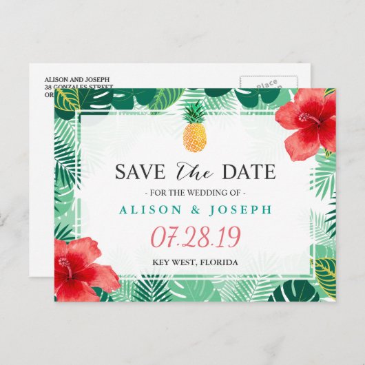 熱帯パイナップルハワイアンハイビスカス保存日 案内ポストカード (正面/裏面)