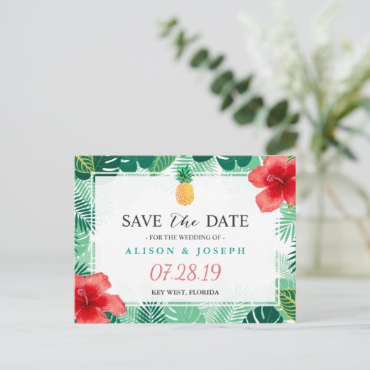 熱帯パイナップルハワイアンハイビスカス保存日 案内ポストカード (スタンド正面)