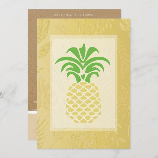 熱帯パイナップルハート結婚式招待状 招待状 (正面/裏面)