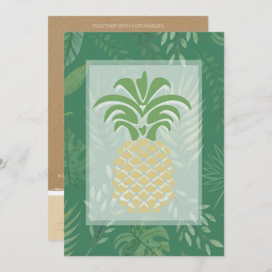 熱帯パイナップルハート結婚式招待状 招待状 (正面/裏面)