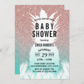 熱帯パイナップルバラ金ゴールドグリッターベビーシャワー 招待状 (正面/裏面)