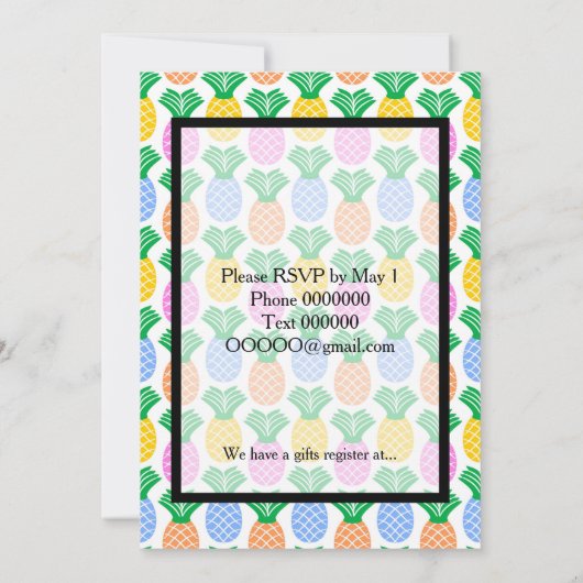 熱帯パイナップルパターン結婚式招待状 招待状 (裏面)