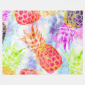 熱帯パイナップルパターン美しい水色 フリースブランケット (正面(横))