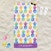 熱帯パイナップルパープルウォーター名前をカスタムする ビーチタオル