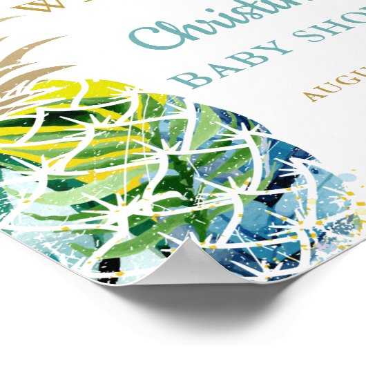 熱帯パイナップルビーチベビーシャワー歓迎サイン ポスター (角)