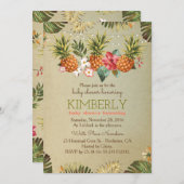 熱帯パイナップルビーチライト赤ちゃんシャワー 招待状 (正面/裏面)