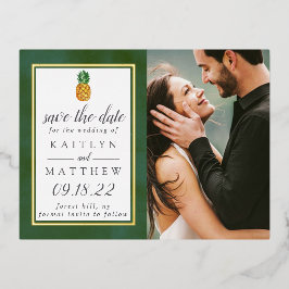熱帯パイナップルビーチ結婚式保存日 箔招待状ポストカード