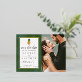 熱帯パイナップルビーチ結婚式保存日 箔招待状ポストカード (立ち正面)