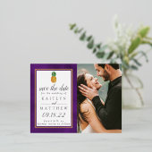 熱帯パイナップルビーチ結婚式保存日 箔招待状ポストカード (立ち正面)