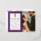 熱帯パイナップルビーチ結婚式保存日 箔招待状ポストカード (正面/裏面)