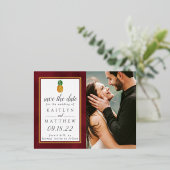 熱帯パイナップルビーチ結婚式保存日 箔招待状ポストカード (立ち正面)