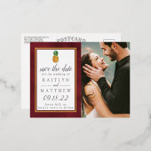 熱帯パイナップルビーチ結婚式保存日 箔招待状ポストカード (正面/裏面)