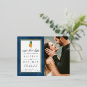 熱帯パイナップルビーチ結婚式保存日 箔招待状ポストカード (立ち正面)