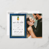熱帯パイナップルビーチ結婚式保存日 箔招待状ポストカード (正面/裏面)