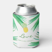 熱帯パイナップルビーチ編集可能結婚カラー 缶クーラー (缶正面)