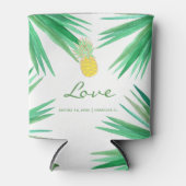 熱帯パイナップルビーチ編集可能結婚カラー 缶クーラー (正面)