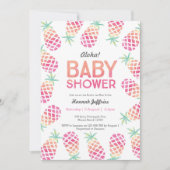 熱帯パイナップルピンクベビーシャワー招待状 招待状 (正面)