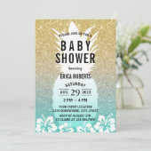 熱帯パイナップルフラワー金ゴールドグリッターベビーシャワー 招待状 (スタンド正面)