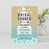 熱帯パイナップルフラワー金ゴールドブライダルシャワー 招待状 (スタンド正面)