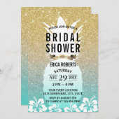 熱帯パイナップルフラワー金ゴールドブライダルシャワー 招待状 (正面/裏面)