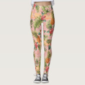 熱帯パイナップルフルーツストライプフローラ模様 レギンス (正面)