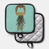 熱帯パイナップルフルーツモノグラム 鍋敷き (正面/裏面)