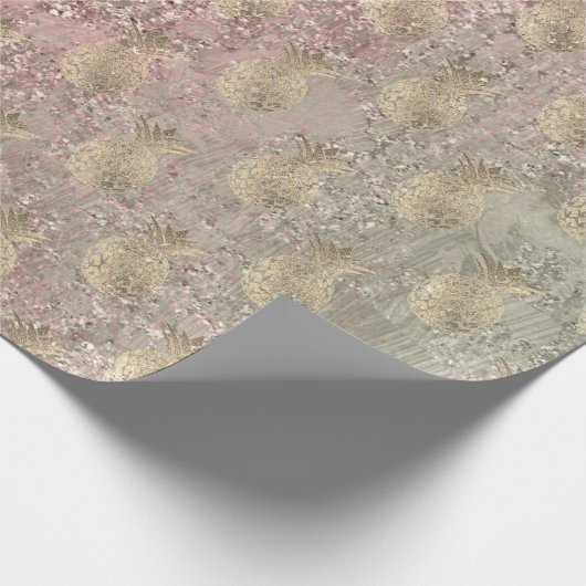 熱帯パイナップルフルーツ金ゴールドアイボリーピンクガラス ラッピングペーパー (角)