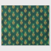 熱帯パイナップルフルーツ金ゴールド深いグリーンガラス ラッピングペーパー (フラット)