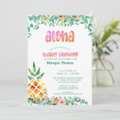 熱帯パイナップルフローラルアウ（ハワイ式宴会）ベビーシャワー 招待状 (スタンド正面)