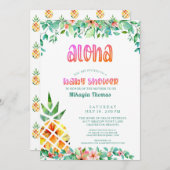 熱帯パイナップルフローラルアウ（ハワイ式宴会）ベビーシャワー 招待状 (正面/裏面)