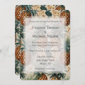 熱帯パイナップルフローラロマン結婚ティック 招待状 (正面/裏面)