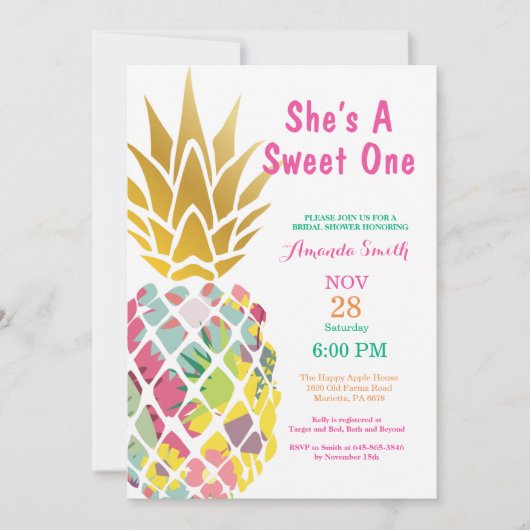 熱帯パイナップルブライダルシャワー招待 招待状 (正面)