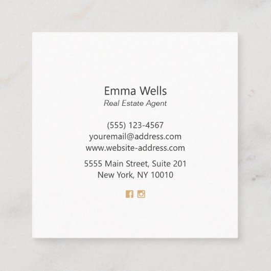 熱帯パイナップルホワイトおよび金ゴールドコールカード スクエア名刺 (裏面)