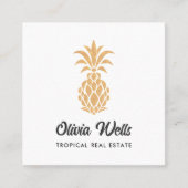 熱帯パイナップルホワイトおよび金ゴールドコールカード スクエア名刺 (正面)